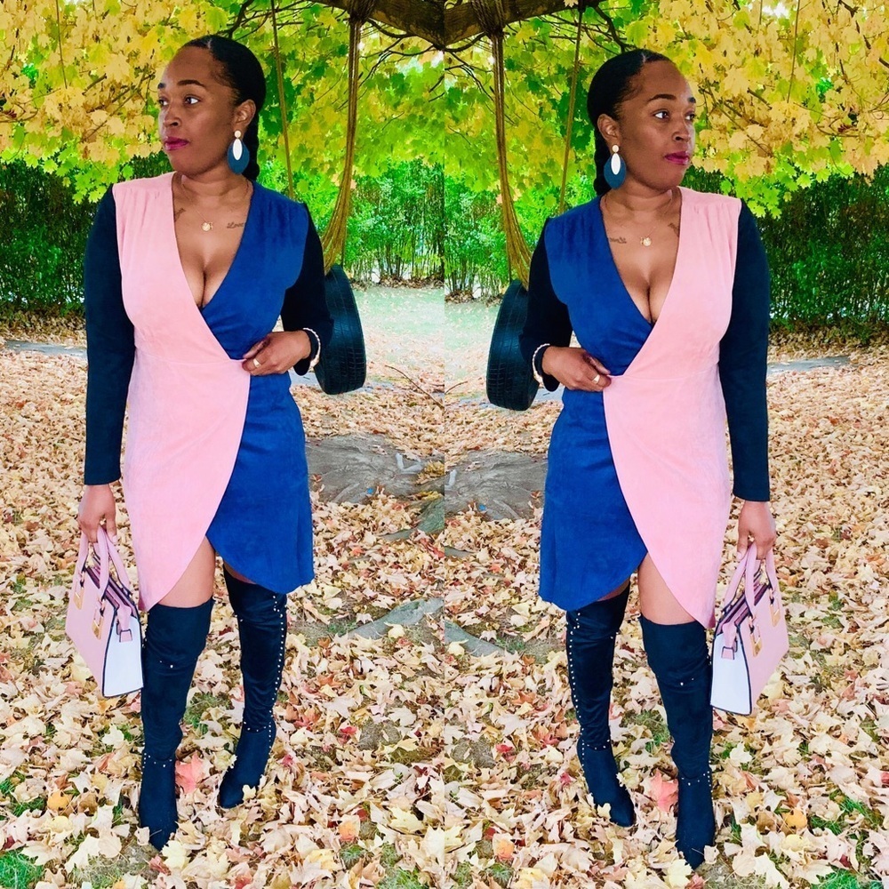 SugarLips Color Block Suede V-Neck Wrap Dress